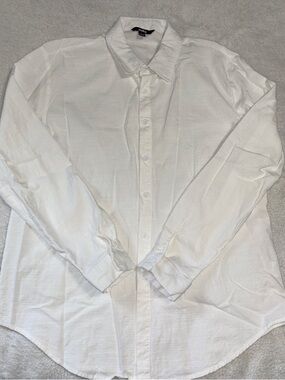 ouku Men's White Cotton Linen Long Sleeve Button-Up Shirt Size L Casual Beach